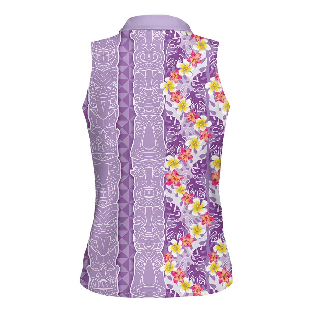 Lush Lilac Aloha Hawaii Tiki Women Sleeveless Polo Shirt Tropical Plumeria - Seamless Style LT14 - Polynesian Pride