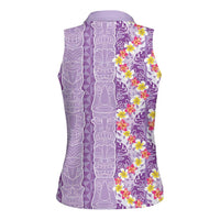 Lush Lilac Aloha Hawaii Tiki Women Sleeveless Polo Shirt Tropical Plumeria - Seamless Style LT14 - Polynesian Pride