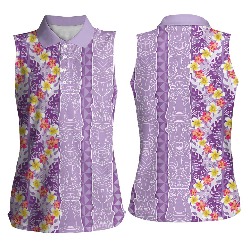 Lush Lilac Aloha Hawaii Tiki Women Sleeveless Polo Shirt Tropical Plumeria - Seamless Style LT14 - Polynesian Pride