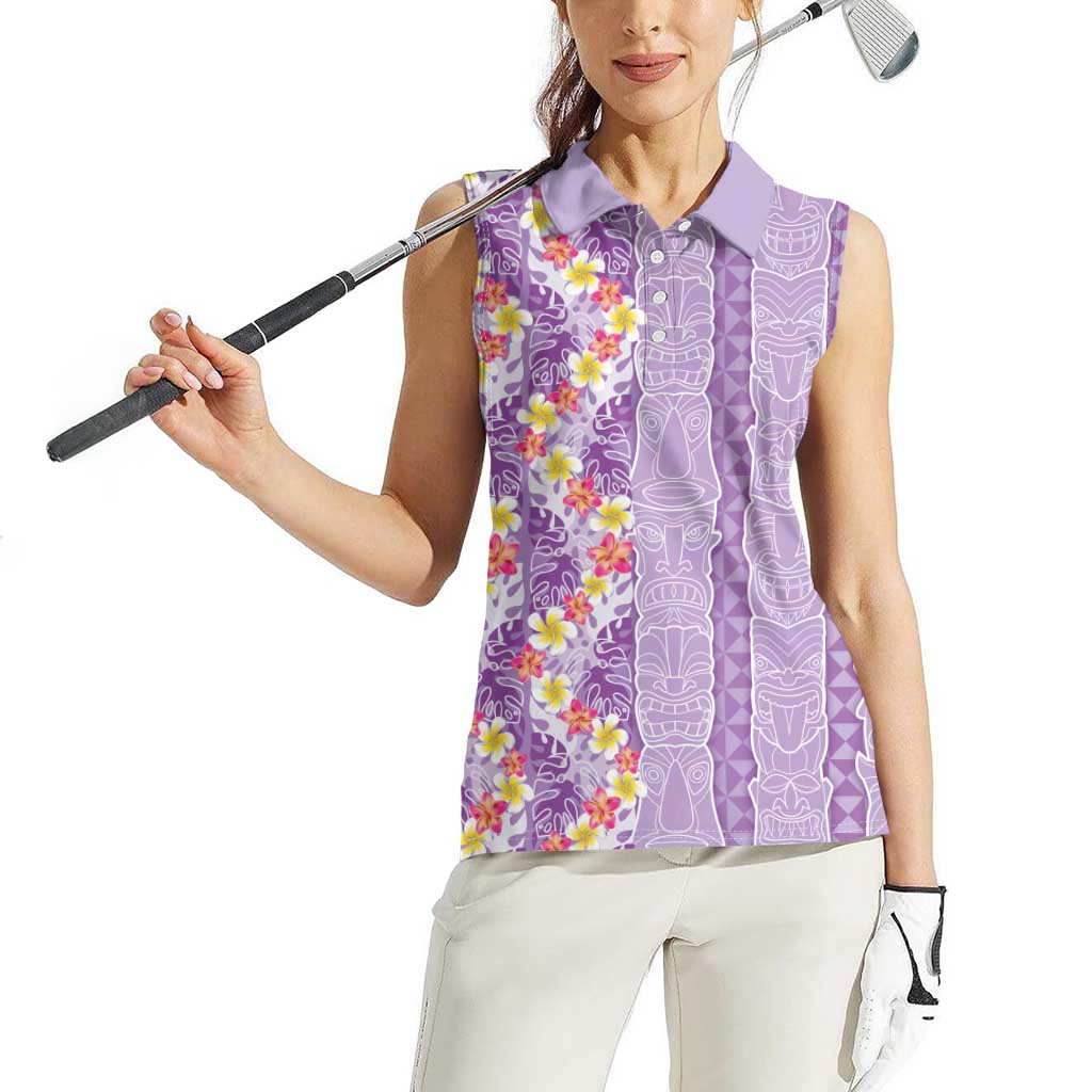 Lush Lilac Aloha Hawaii Tiki Women Sleeveless Polo Shirt Tropical Plumeria - Seamless Style LT14 - Polynesian Pride