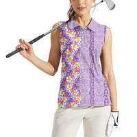 Lush Lilac Aloha Hawaii Tiki Women Sleeveless Polo Shirt Tropical Plumeria - Seamless Style LT14 - Polynesian Pride