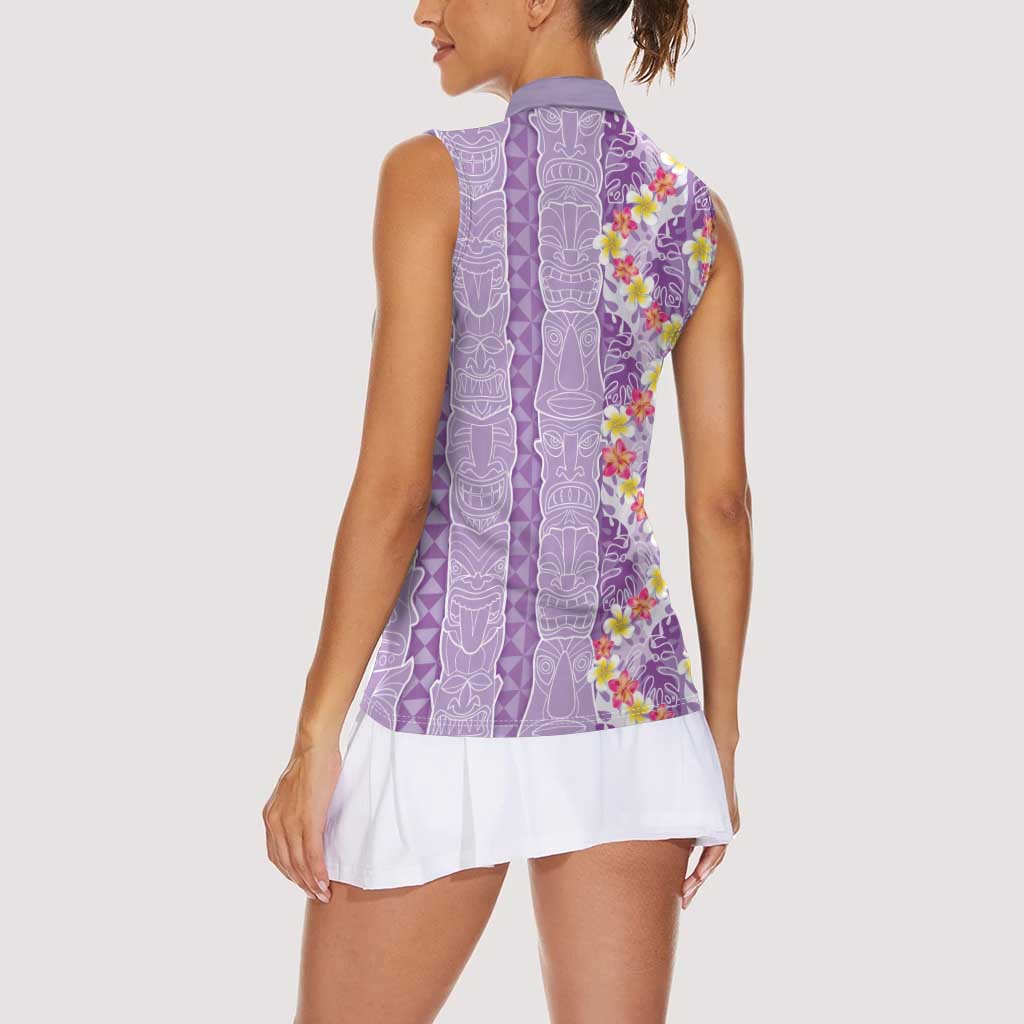 Lush Lilac Aloha Hawaii Tiki Women Sleeveless Polo Shirt Tropical Plumeria - Seamless Style LT14 - Polynesian Pride