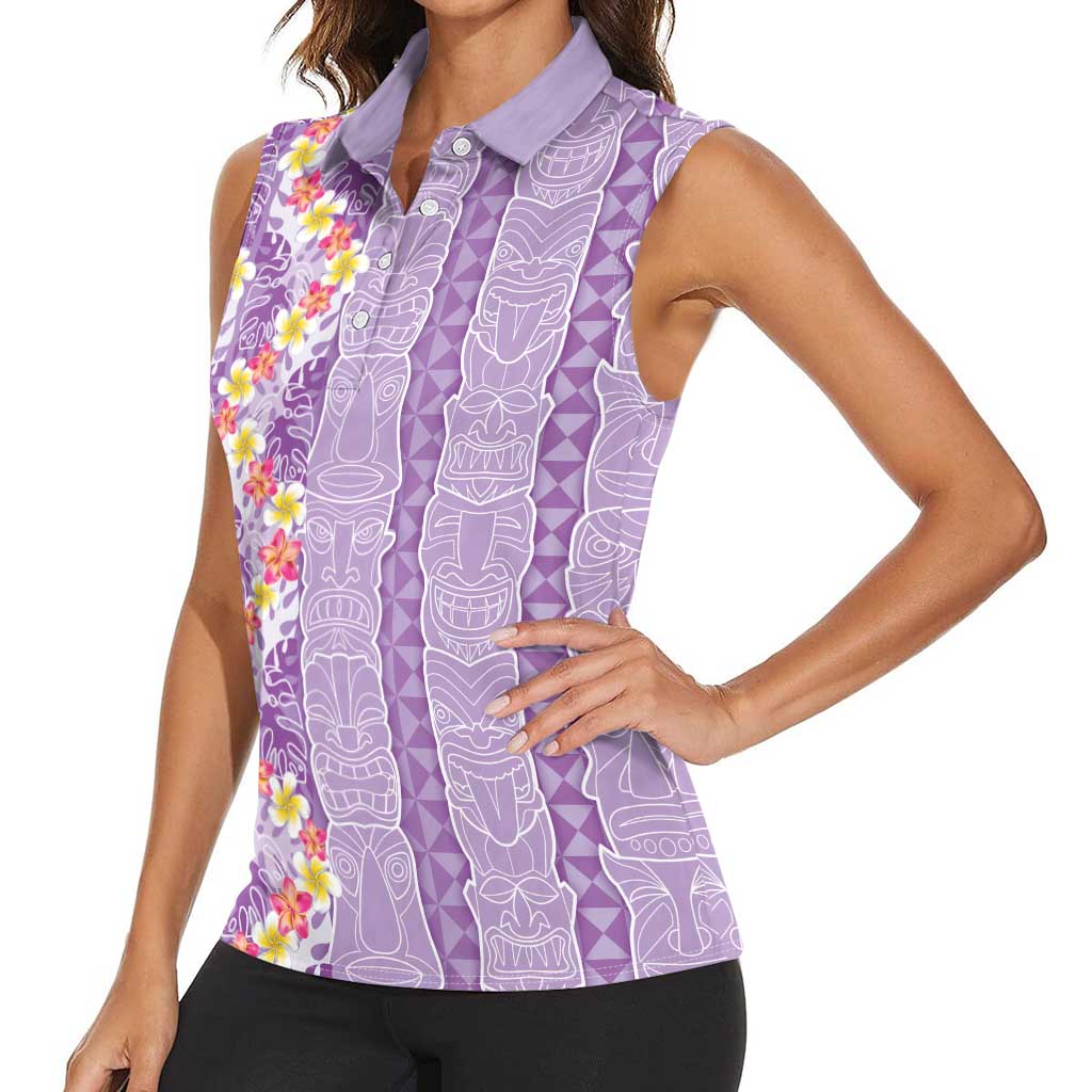 Lush Lilac Aloha Hawaii Tiki Women Sleeveless Polo Shirt Tropical Plumeria - Seamless Style LT14 - Polynesian Pride