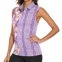 Lush Lilac Aloha Hawaii Tiki Women Sleeveless Polo Shirt Tropical Plumeria - Seamless Style LT14 - Polynesian Pride