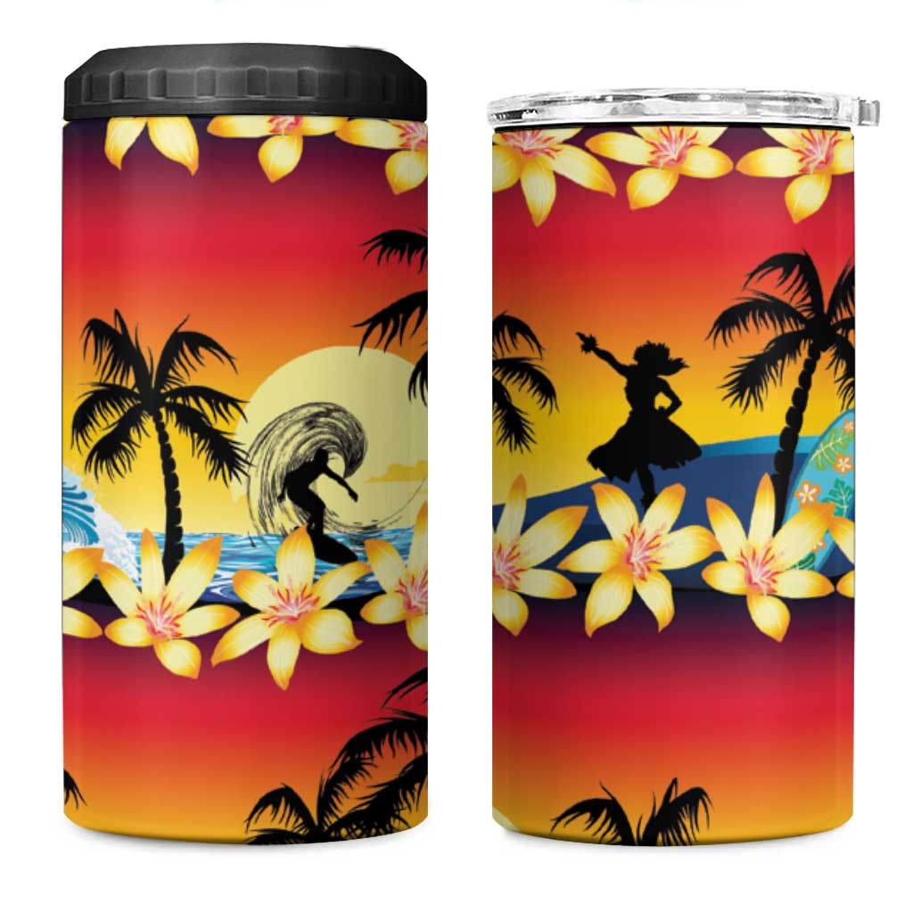 Tropical Islands Sunset Hawaii 4 in 1 Can Cooler Tumbler Go Surfing With Hula Girl - Summer Vibes LT14 One Size: 16 oz Red - Polynesian Pride