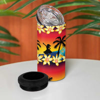 Tropical Islands Sunset Hawaii 4 in 1 Can Cooler Tumbler Go Surfing With Hula Girl - Summer Vibes LT14 - Polynesian Pride
