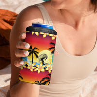 Tropical Islands Sunset Hawaii 4 in 1 Can Cooler Tumbler Go Surfing With Hula Girl - Summer Vibes LT14 - Polynesian Pride