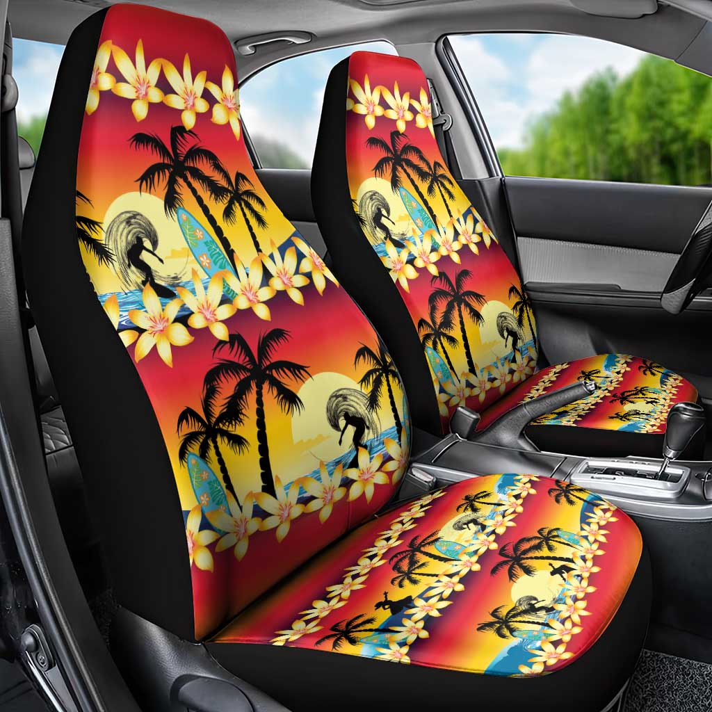 Tropical Islands Sunset Hawaii Car Seat Cover Go Surfing With Hula Girl - Summer Vibes LT14 - Polynesian Pride