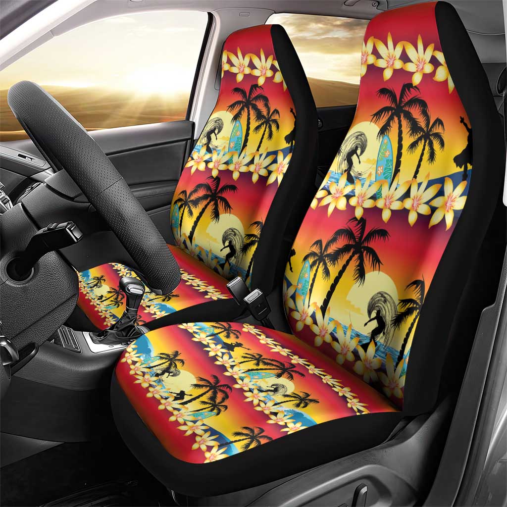 Tropical Islands Sunset Hawaii Car Seat Cover Go Surfing With Hula Girl - Summer Vibes LT14 - Polynesian Pride