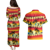 Tropical Islands Sunset Hawaii Couples Matching Puletasi and Hawaiian Shirt Go Surfing With Hula Girl - Summer Vibes LT14 - Polynesian Pride