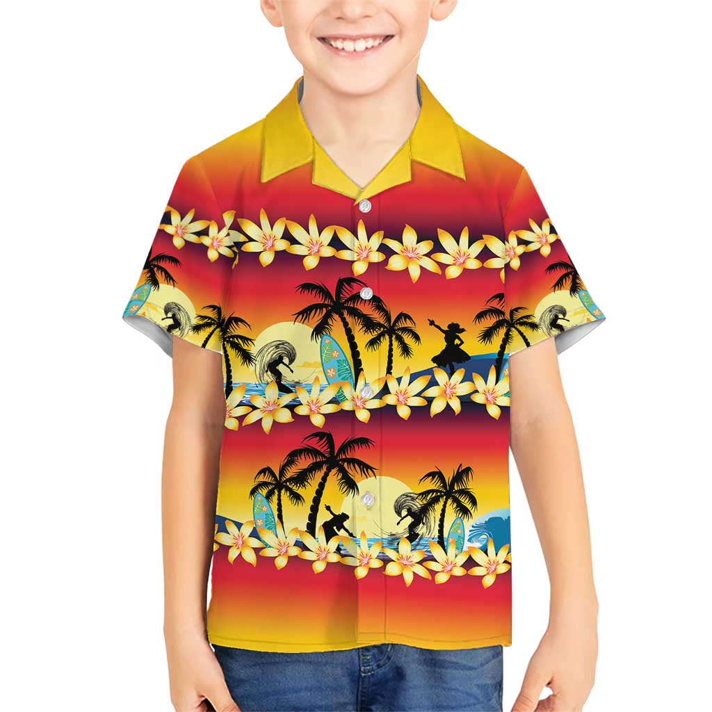 Tropical Islands Sunset Hawaii Family Matching Long Sleeve Bodycon Dress and Hawaiian Shirt Go Surfing With Hula Girl - Summer Vibes LT14 Son's Shirt Red - Polynesian Pride