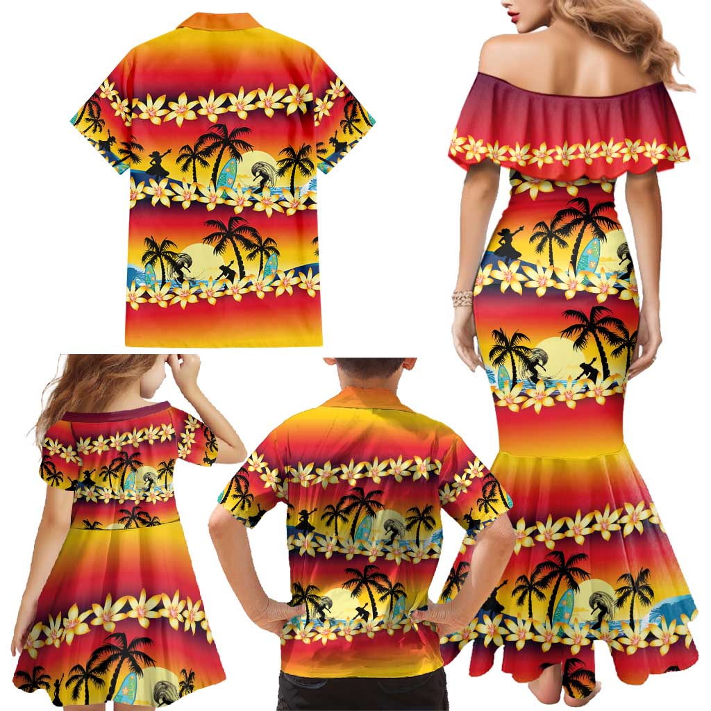 Tropical Islands Sunset Hawaii Family Matching Mermaid Dress and Hawaiian Shirt Go Surfing With Hula Girl - Summer Vibes LT14 - Polynesian Pride