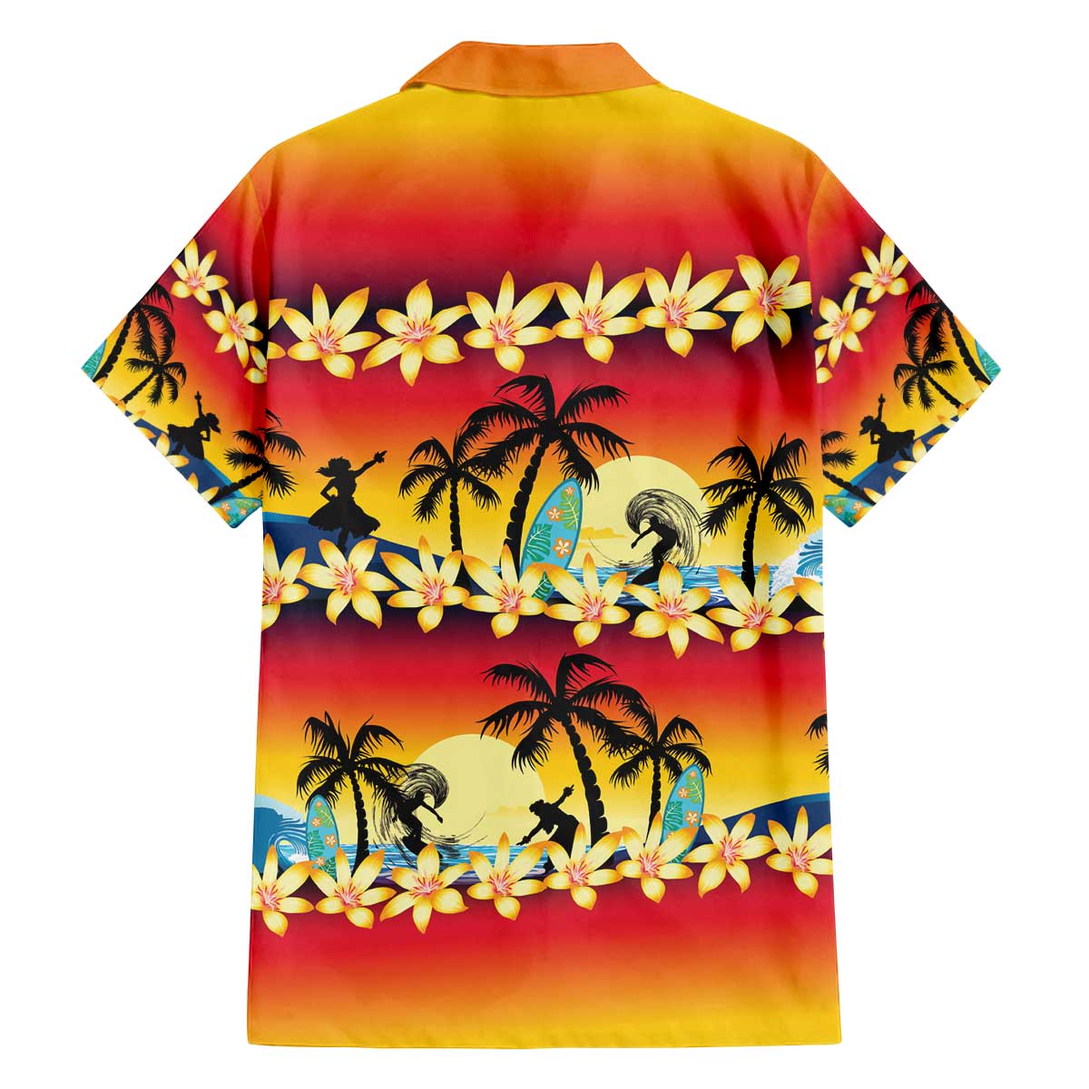 Tropical Islands Sunset Hawaii Family Matching Off The Shoulder Long Sleeve Dress and Hawaiian Shirt Go Surfing With Hula Girl - Summer Vibes LT14 - Polynesian Pride