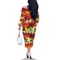 Tropical Islands Sunset Hawaii Family Matching Off The Shoulder Long Sleeve Dress and Hawaiian Shirt Go Surfing With Hula Girl - Summer Vibes LT14 - Polynesian Pride