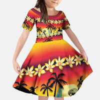 Tropical Islands Sunset Hawaii Family Matching Off Shoulder Maxi Dress and Hawaiian Shirt Go Surfing With Hula Girl - Summer Vibes LT14 Daughter's Dress Red - Polynesian Pride