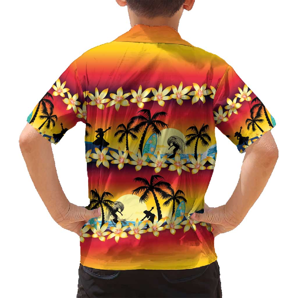 Tropical Islands Sunset Hawaii Family Matching Off Shoulder Short Dress and Hawaiian Shirt Go Surfing With Hula Girl - Summer Vibes LT14 - Polynesian Pride