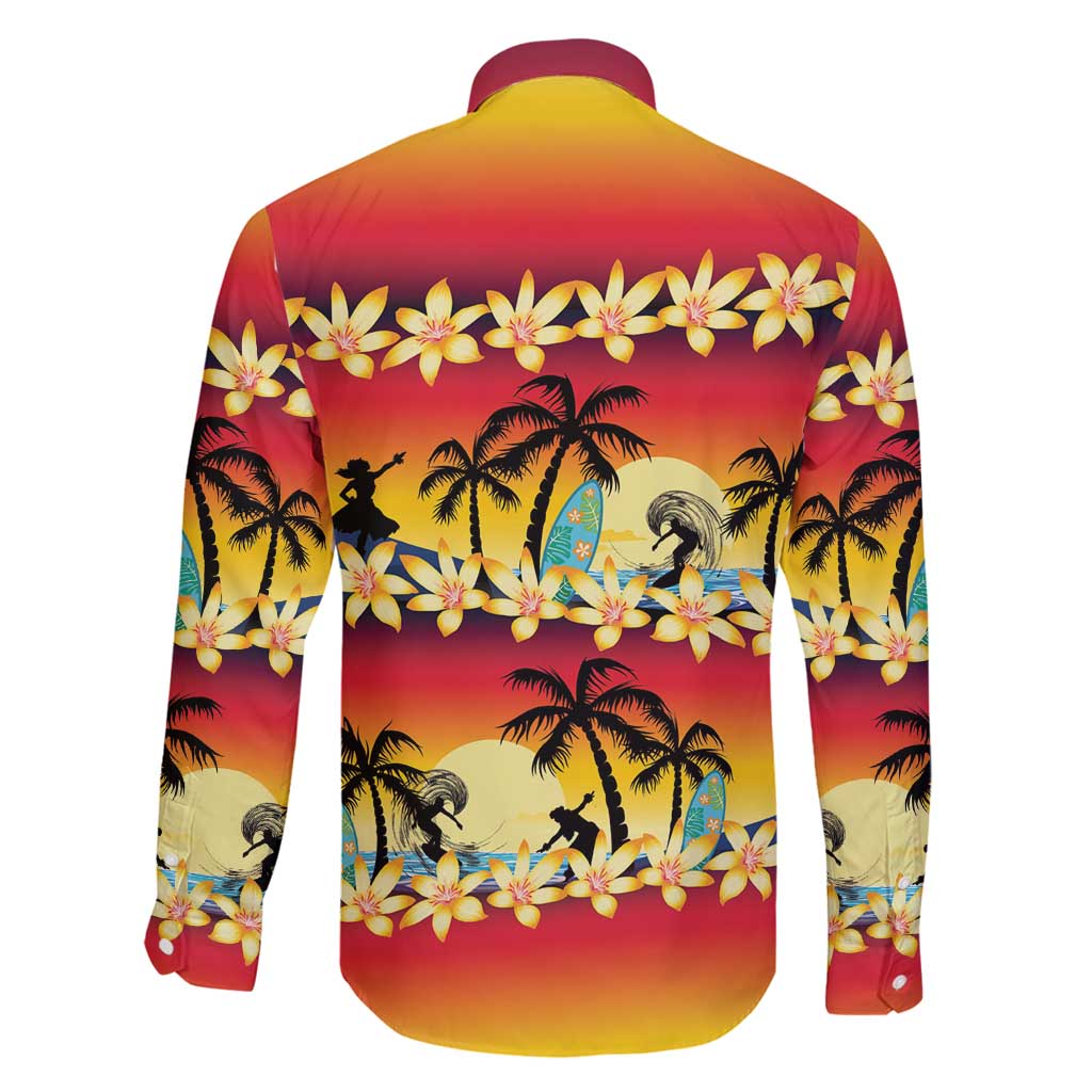 Tropical Islands Sunset Hawaii Family Matching Off Shoulder Short Dress and Hawaiian Shirt Go Surfing With Hula Girl - Summer Vibes LT14 - Polynesian Pride