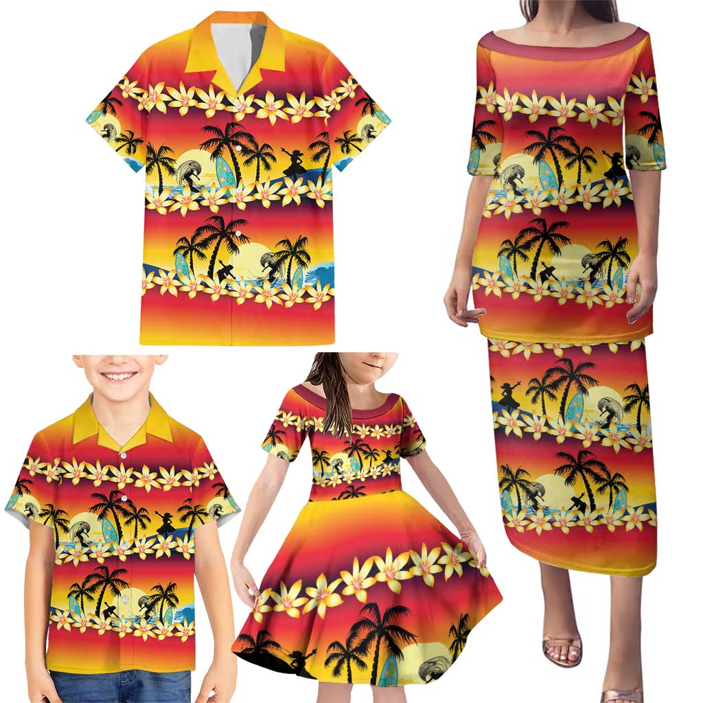 Tropical Islands Sunset Hawaii Family Matching Puletasi and Hawaiian Shirt Go Surfing With Hula Girl - Summer Vibes LT14 - Polynesian Pride