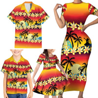 Tropical Islands Sunset Hawaii Family Matching Short Sleeve Bodycon Dress and Hawaiian Shirt Go Surfing With Hula Girl - Summer Vibes LT14 - Polynesian Pride