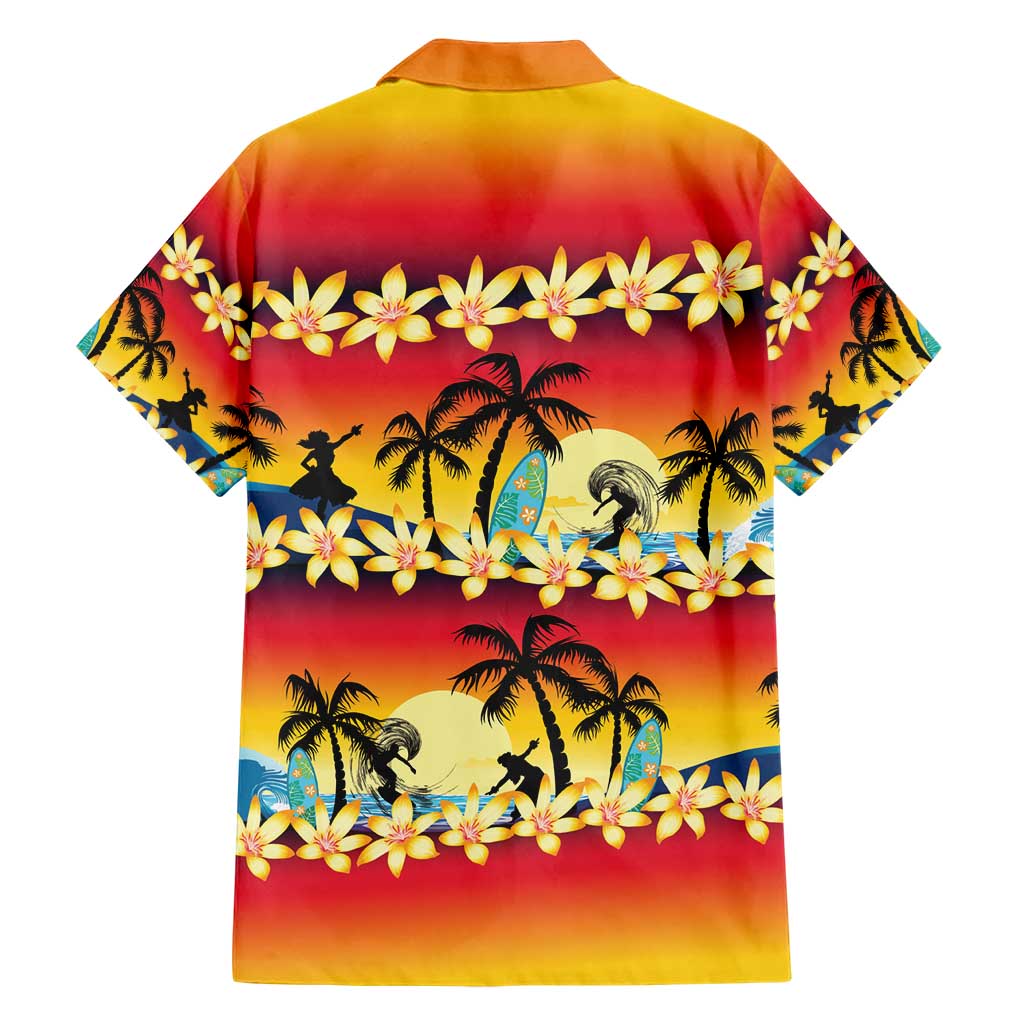 Tropical Islands Sunset Hawaii Family Matching Short Sleeve Bodycon Dress and Hawaiian Shirt Go Surfing With Hula Girl - Summer Vibes LT14 - Polynesian Pride
