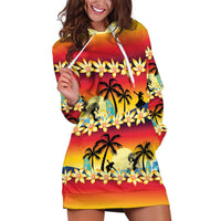 Tropical Islands Sunset Hawaii Hoodie Dress Go Surfing With Hula Girl - Summer Vibes LT14 Red - Polynesian Pride