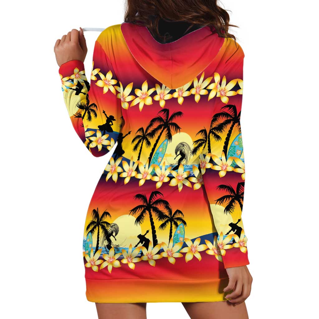Tropical Islands Sunset Hawaii Hoodie Dress Go Surfing With Hula Girl - Summer Vibes LT14 - Polynesian Pride