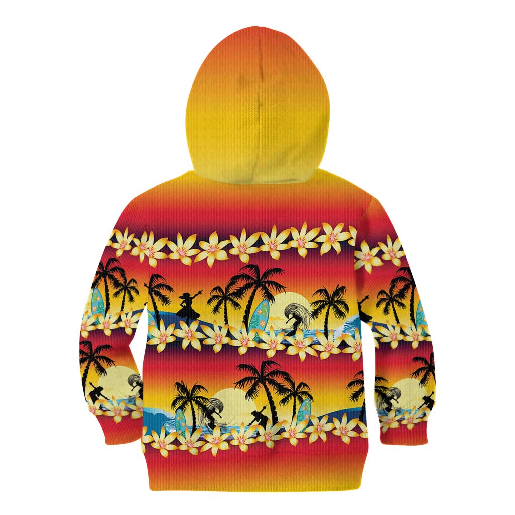 Tropical Islands Sunset Hawaii Kid Hoodie Go Surfing With Hula Girl - Summer Vibes LT14 - Polynesian Pride