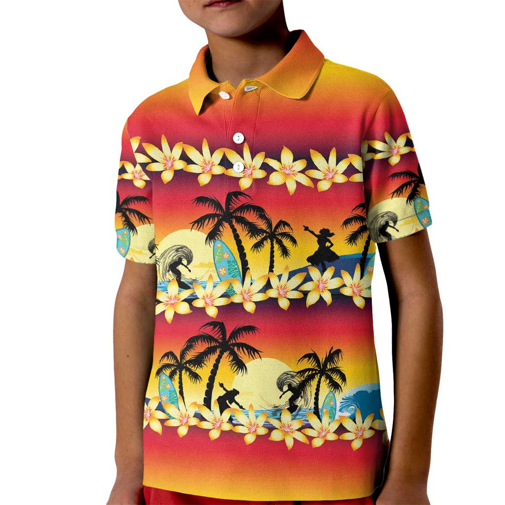 Tropical Islands Sunset Hawaii Kid Polo Shirt Go Surfing With Hula Girl - Summer Vibes LT14 Kid Red - Polynesian Pride