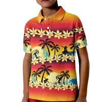 Tropical Islands Sunset Hawaii Kid Polo Shirt Go Surfing With Hula Girl - Summer Vibes LT14 Kid Red - Polynesian Pride