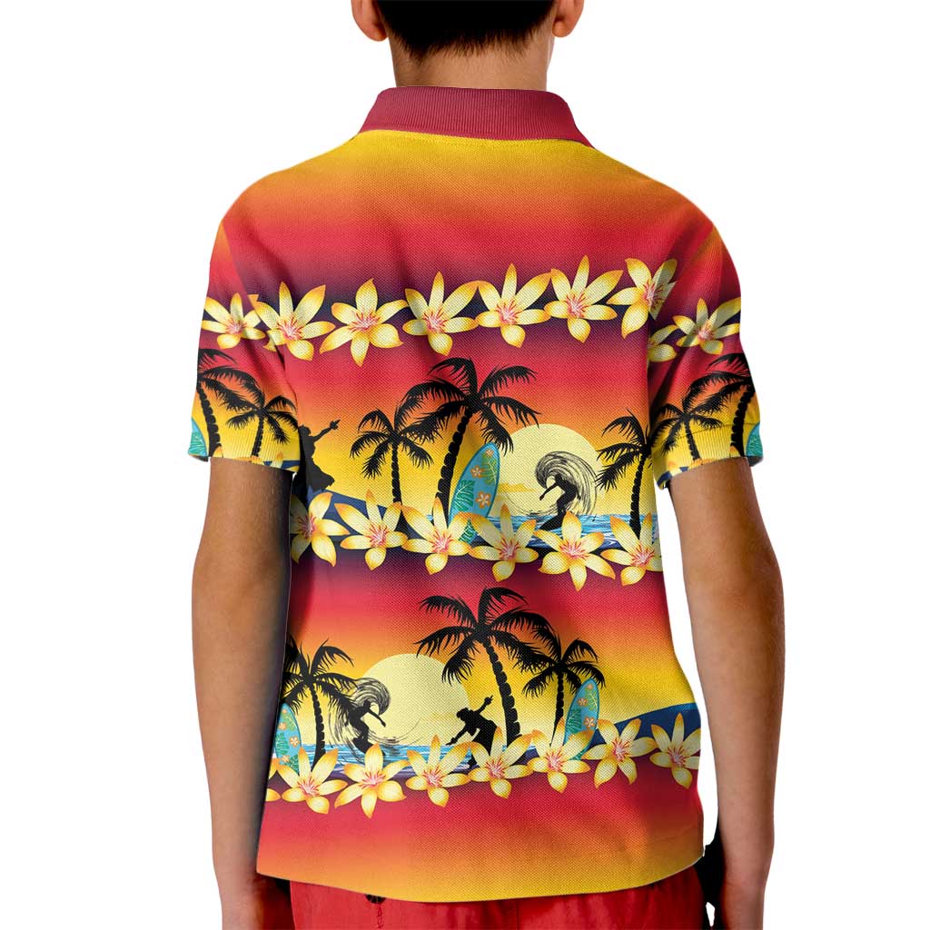 Tropical Islands Sunset Hawaii Kid Polo Shirt Go Surfing With Hula Girl - Summer Vibes LT14 - Polynesian Pride