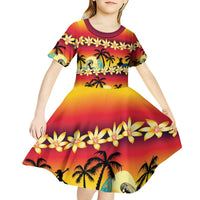 Tropical Islands Sunset Hawaii Kid Short Sleeve Dress Go Surfing With Hula Girl - Summer Vibes LT14 - Polynesian Pride