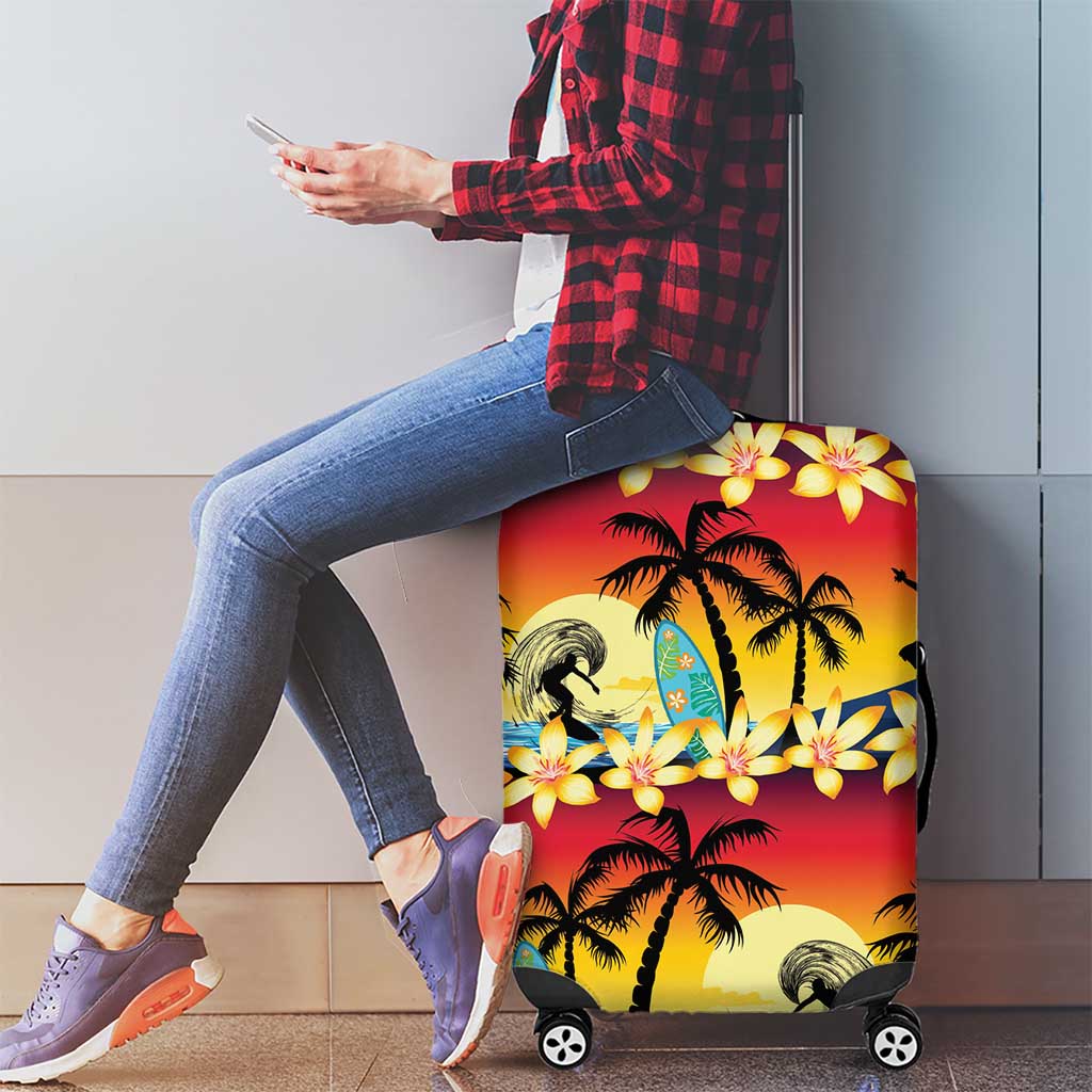 Tropical Islands Sunset Hawaii Luggage Cover Go Surfing With Hula Girl - Summer Vibes LT14 - Polynesian Pride