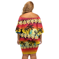 Tropical Islands Sunset Hawaii Off Shoulder Short Dress Go Surfing With Hula Girl - Summer Vibes LT14 - Polynesian Pride