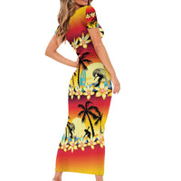 Tropical Islands Sunset Hawaii Short Sleeve Bodycon Dress Go Surfing With Hula Girl - Summer Vibes LT14 - Polynesian Pride