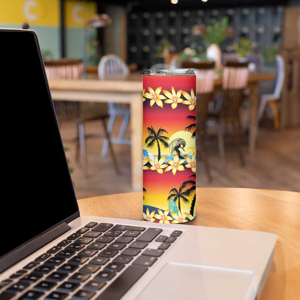 Tropical Islands Sunset Hawaii Skinny Tumbler Go Surfing With Hula Girl - Summer Vibes LT14 - Polynesian Pride