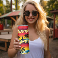 Tropical Islands Sunset Hawaii Skinny Tumbler Go Surfing With Hula Girl - Summer Vibes LT14 - Polynesian Pride