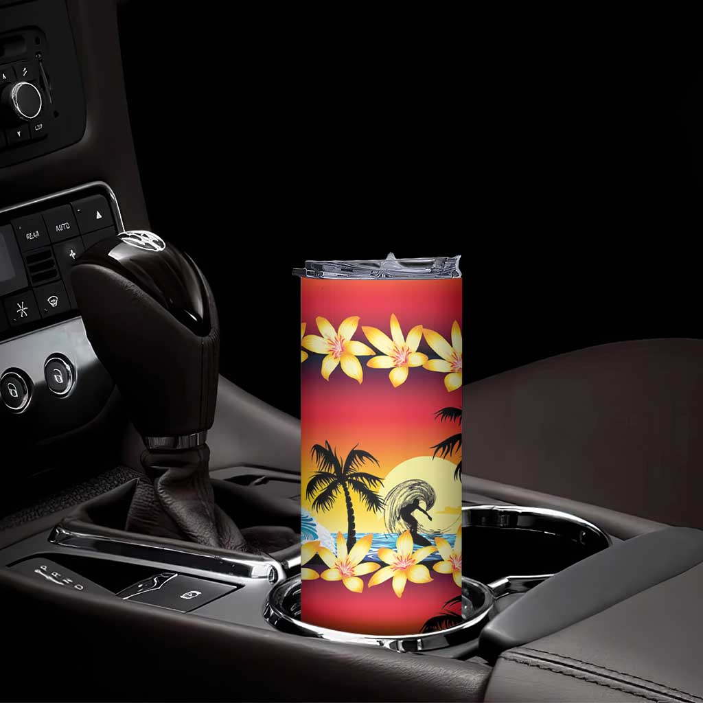 Tropical Islands Sunset Hawaii Skinny Tumbler Go Surfing With Hula Girl - Summer Vibes LT14 - Polynesian Pride