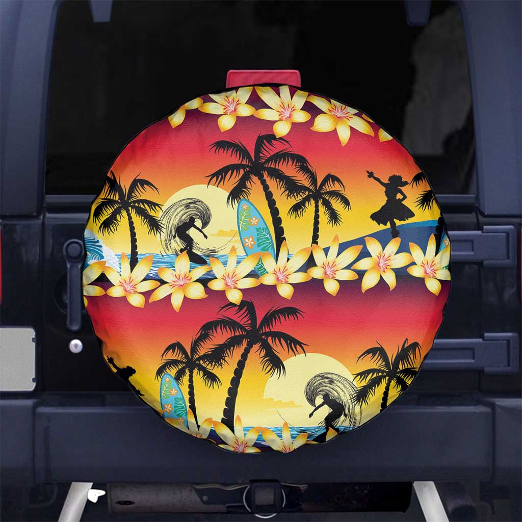 Tropical Islands Sunset Hawaii Spare Tire Cover Go Surfing With Hula Girl - Summer Vibes LT14 - Polynesian Pride