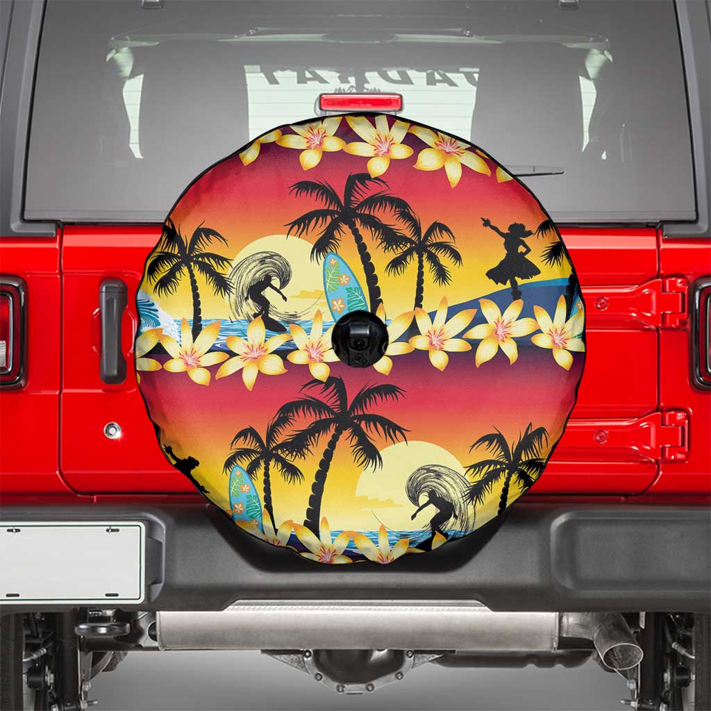 Tropical Islands Sunset Hawaii Spare Tire Cover Go Surfing With Hula Girl - Summer Vibes LT14 - Polynesian Pride