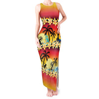 Tropical Islands Sunset Hawaii Tank Maxi Dress Go Surfing With Hula Girl - Summer Vibes LT14 Women Red - Polynesian Pride