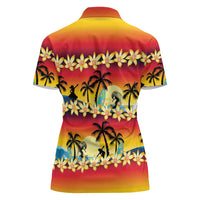 Tropical Islands Sunset Hawaii Women Polo Shirt Go Surfing With Hula Girl - Summer Vibes