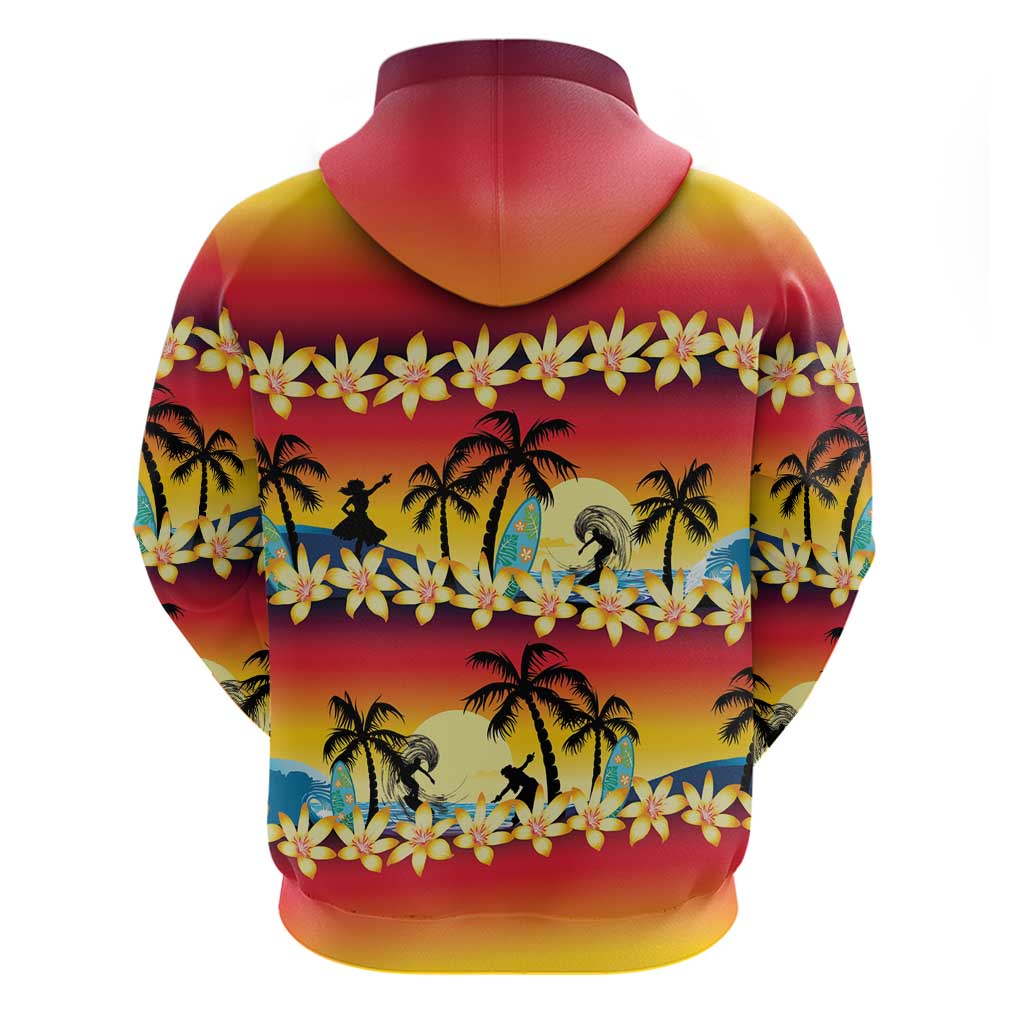 Tropical Islands Sunset Hawaii Zip Hoodie Go Surfing With Hula Girl - Summer Vibes LT14 - Polynesian Pride