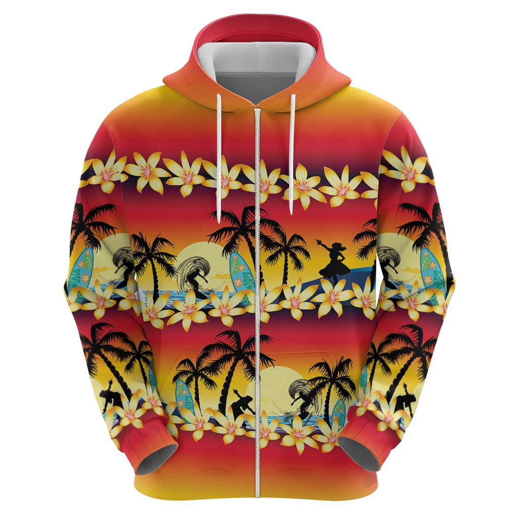 Tropical Islands Sunset Hawaii Zip Hoodie Go Surfing With Hula Girl - Summer Vibes LT14 - Polynesian Pride