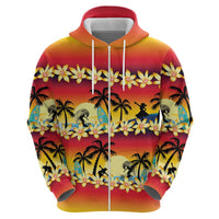 Tropical Islands Sunset Hawaii Zip Hoodie Go Surfing With Hula Girl - Summer Vibes LT14 - Polynesian Pride