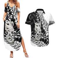 Aotearoa Manaia NZ Maori Silver Fern Couples Matching Summer Maxi Dress and Hawaiian Shirt LT14 Black - Polynesian Pride