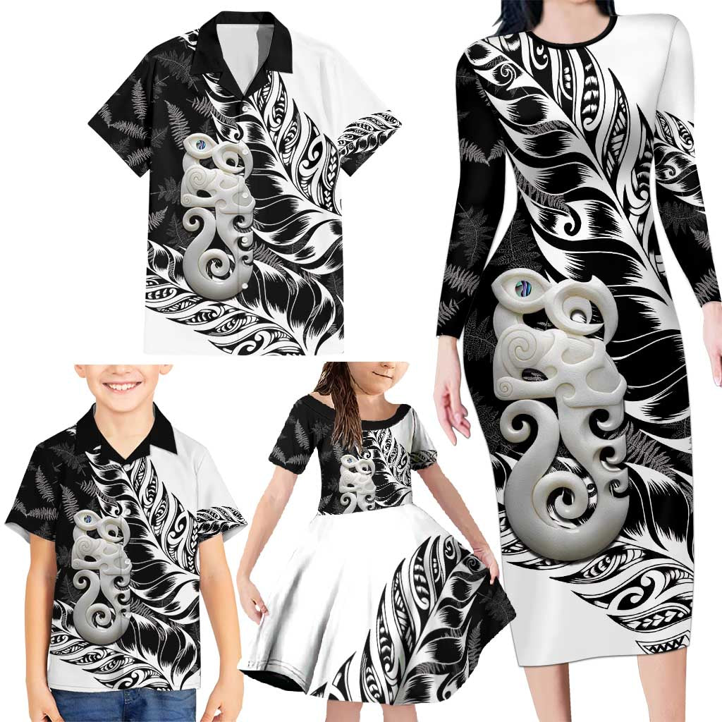 Aotearoa Manaia NZ Maori Silver Fern Family Matching Long Sleeve Bodycon Dress and Hawaiian Shirt LT14 - Polynesian Pride
