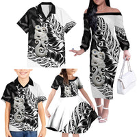 Aotearoa Manaia NZ Maori Silver Fern Family Matching Off The Shoulder Long Sleeve Dress and Hawaiian Shirt LT14 - Polynesian Pride