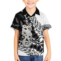 Aotearoa Manaia NZ Maori Silver Fern Family Matching Puletasi and Hawaiian Shirt LT14 Son's Shirt Black - Polynesian Pride