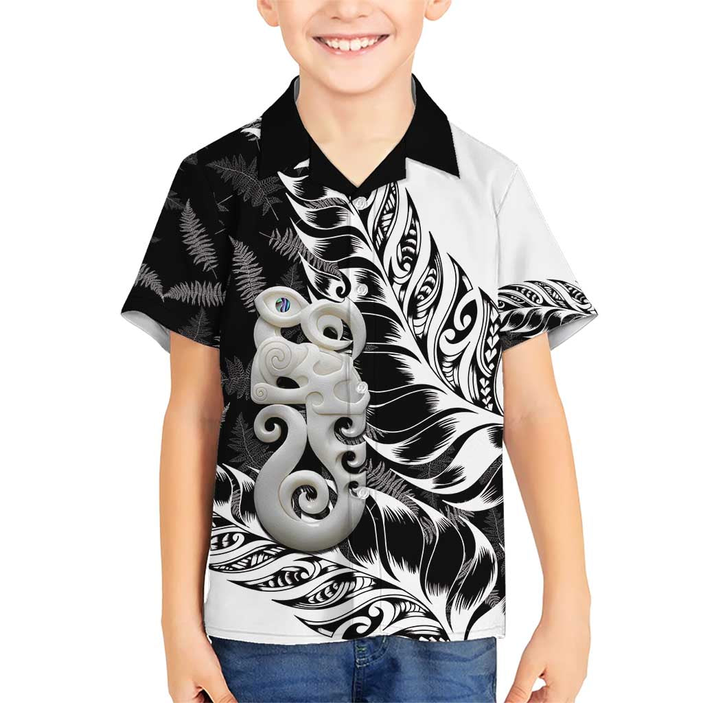 Aotearoa Manaia NZ Maori Silver Fern Family Matching Short Sleeve Bodycon Dress and Hawaiian Shirt LT14 Son's Shirt Black - Polynesian Pride