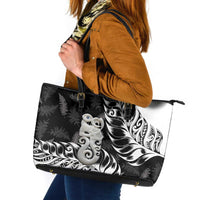 Aotearoa Manaia NZ Maori Silver Fern Leather Tote Bag LT14 Black - Polynesian Pride